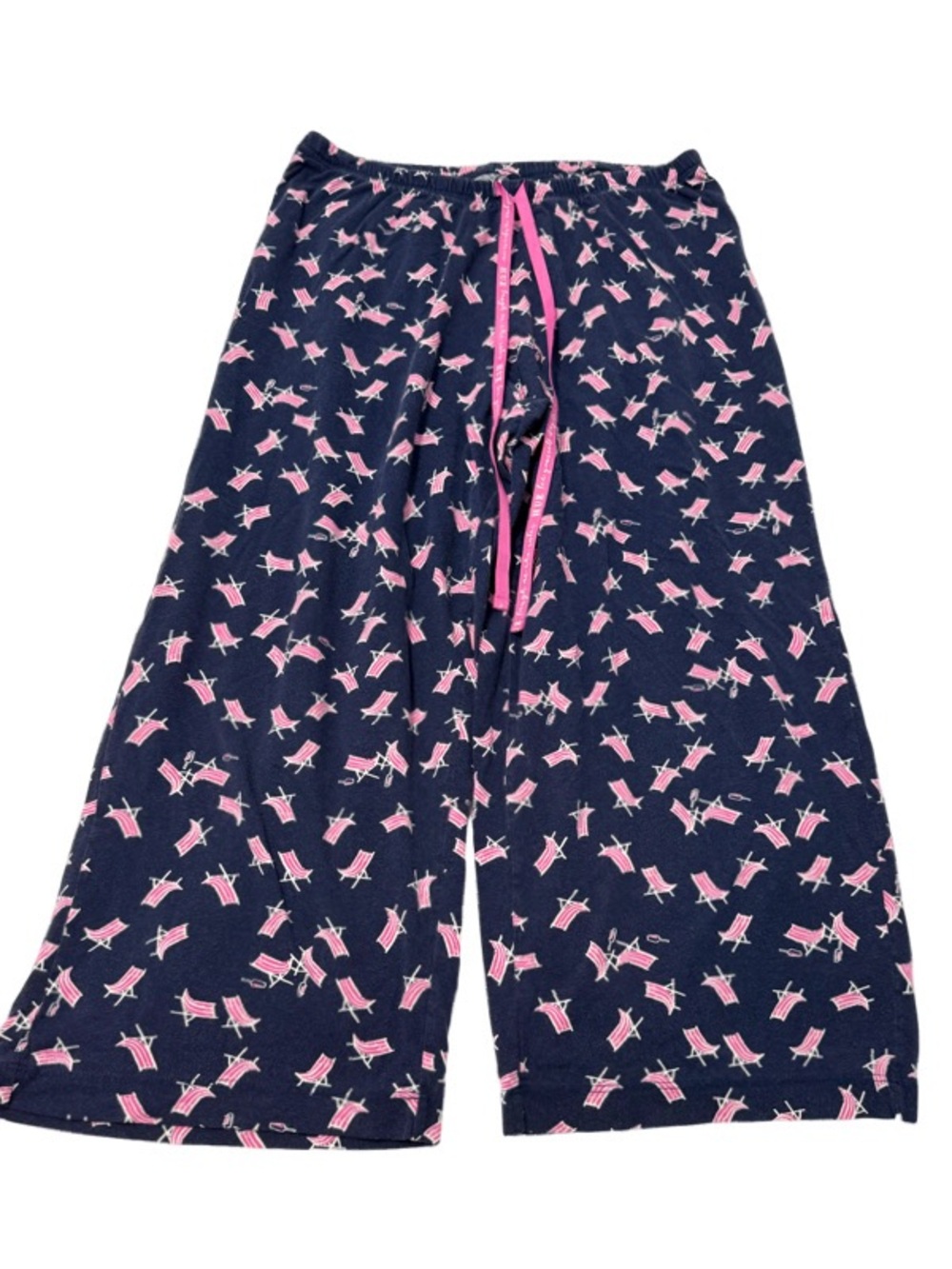 HUE Pajama Bottoms Cropped Loungewear Pants Temp Tech Navy Blue Pink Size S